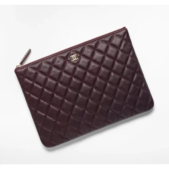 Chanel REV Black Caviar Gold Classic Quilted CC Zipper Pouch O Case Medium Bag - Picture 3 of 12